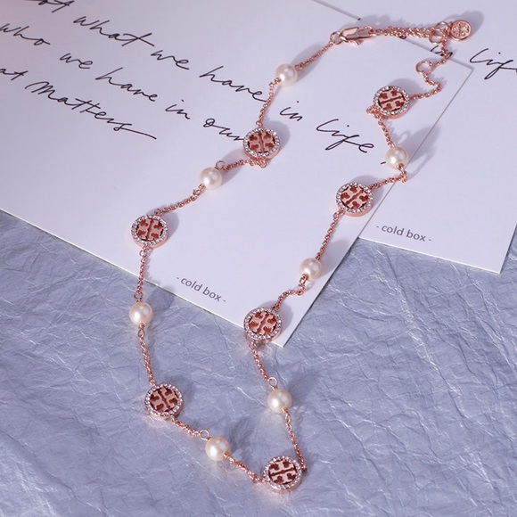 Tory Burch Multi-use Rose Gold Gemstone Pearl-Chain Necklace - Picture 6 of 11